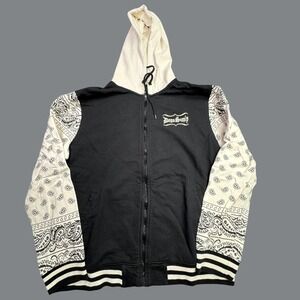 Dogg Supply Snoop Dogg Zip Hoodie Mens L Black White Paisley Bandana Streetwear